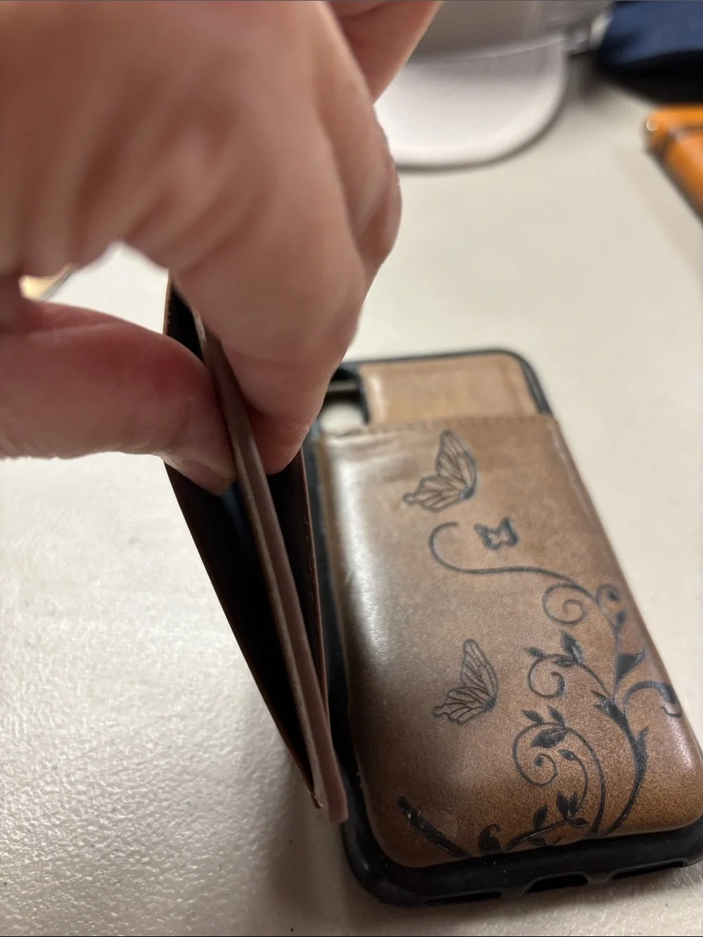 Brown Floral Leather Wallet Phone Case with Removable Card Sleeve